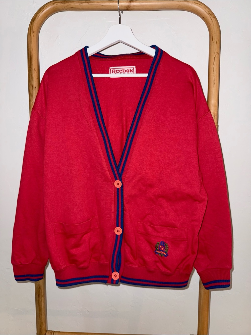 Vintage Oversized Cardigan Varsity Crest Reebok Sport Grandpa Sweater